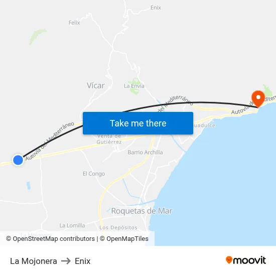 La Mojonera to Enix map