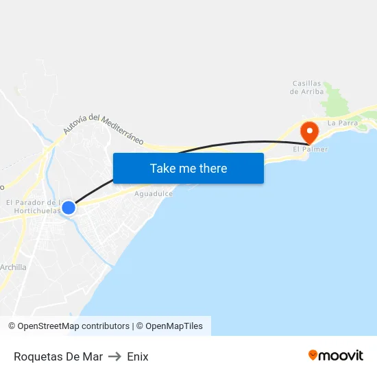 Roquetas De Mar to Enix map