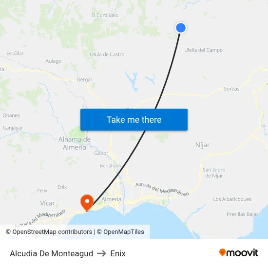 Alcudia De Monteagud to Enix map
