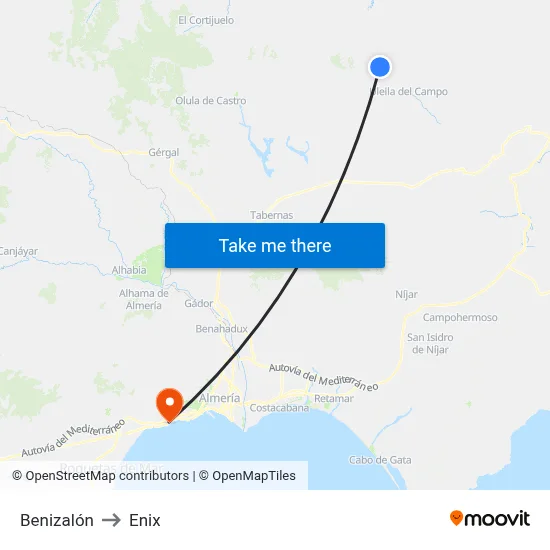 Benizalón to Enix map