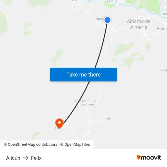Alicún to Felix map