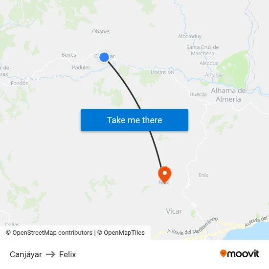 Canjáyar to Felix map