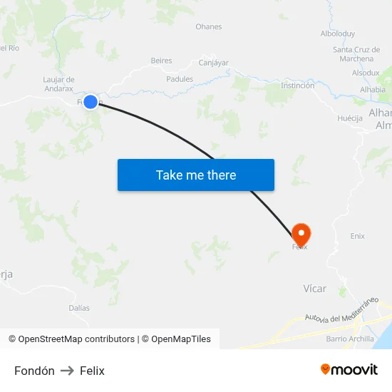 Fondón to Felix map