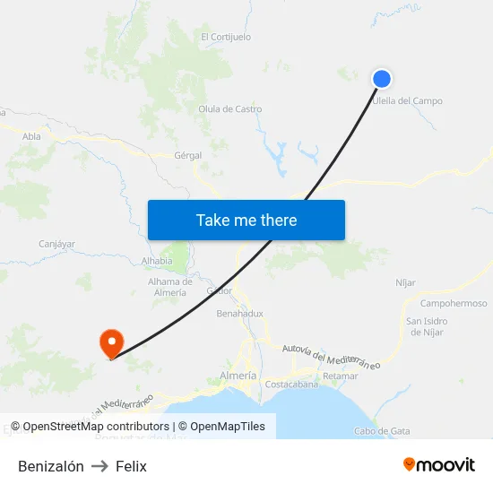 Benizalón to Felix map