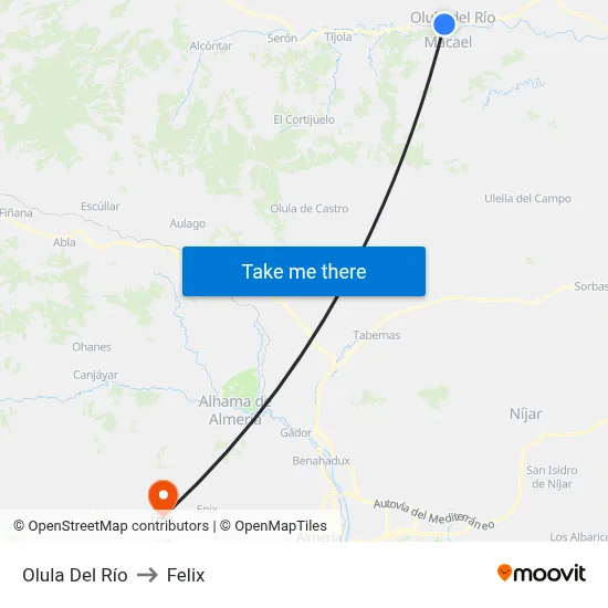 Olula Del Río to Felix map