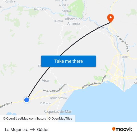 La Mojonera to Gádor map