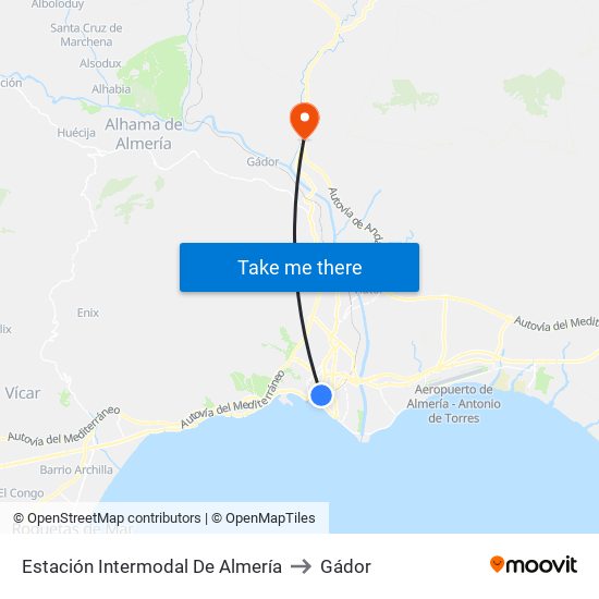 Estación Intermodal De Almería to Gádor map