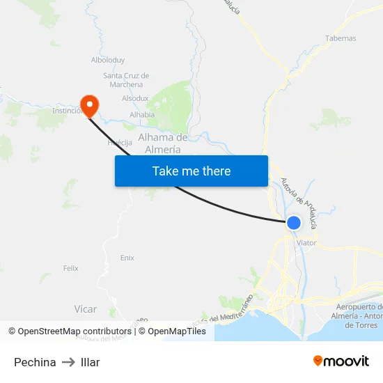 Pechina to Illar map