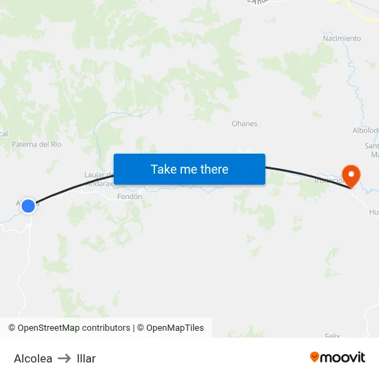 Alcolea to Illar map