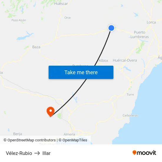 Vélez-Rubio to Illar map