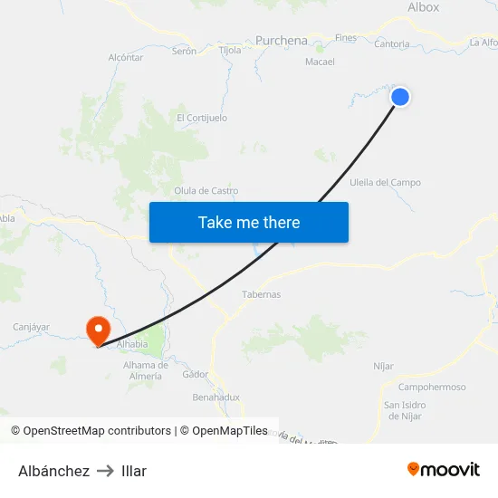 Albánchez to Illar map