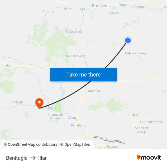 Benitagla to Illar map