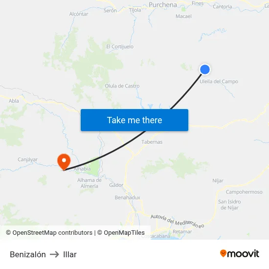 Benizalón to Illar map