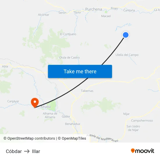 Cóbdar to Illar map