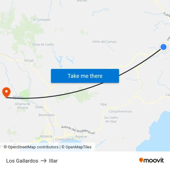 Los Gallardos to Illar map