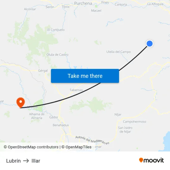Lubrín to Illar map