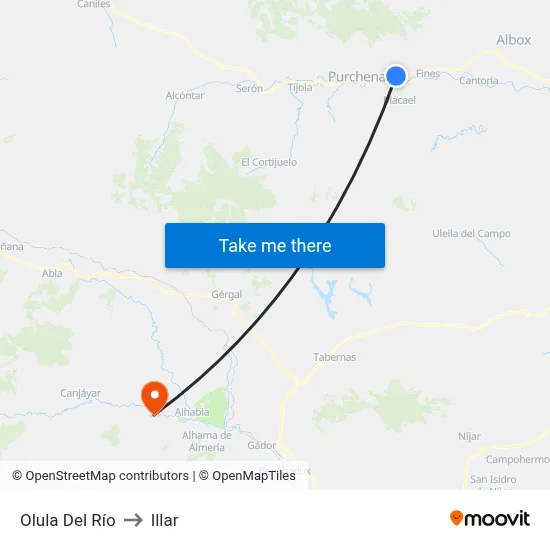 Olula Del Río to Illar map