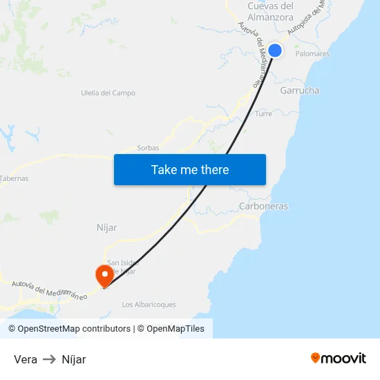 Vera to Níjar map