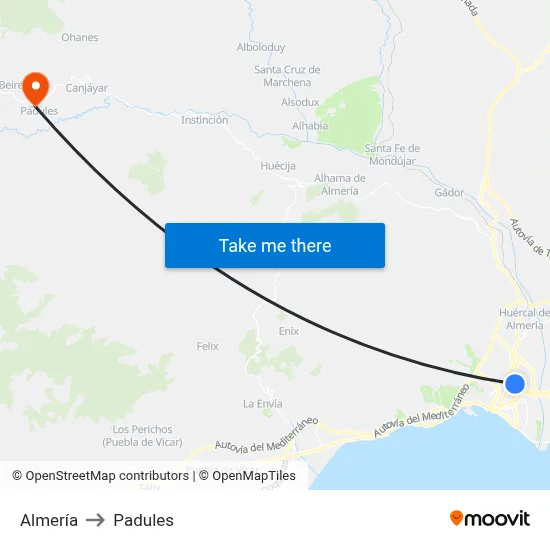 Almería to Padules map