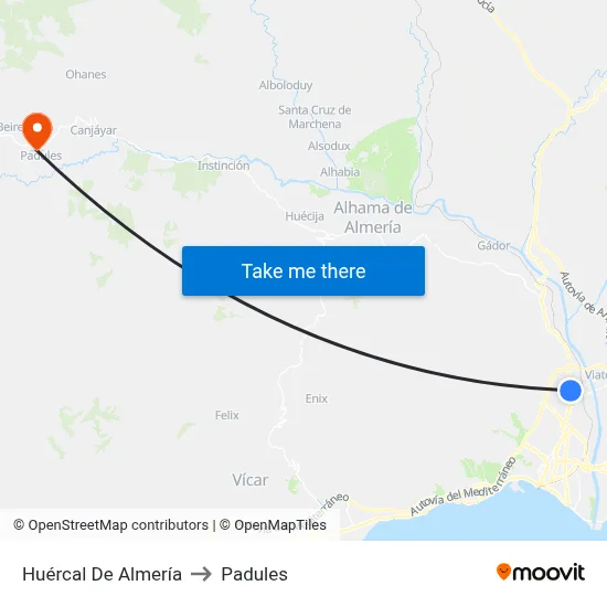 Huércal De Almería to Padules map