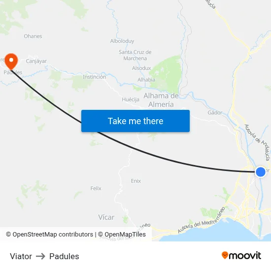 Viator to Padules map