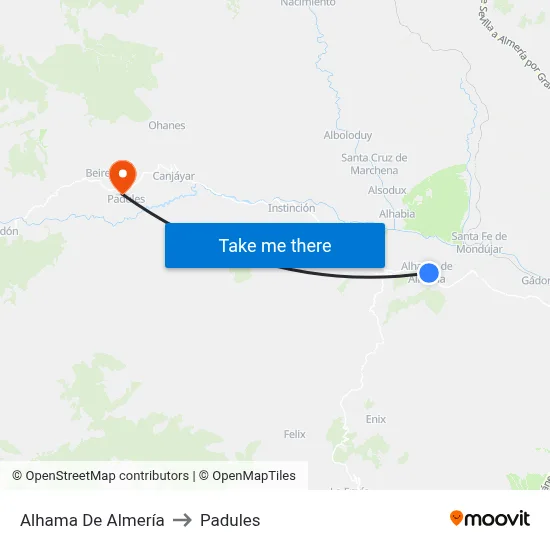 Alhama De Almería to Padules map