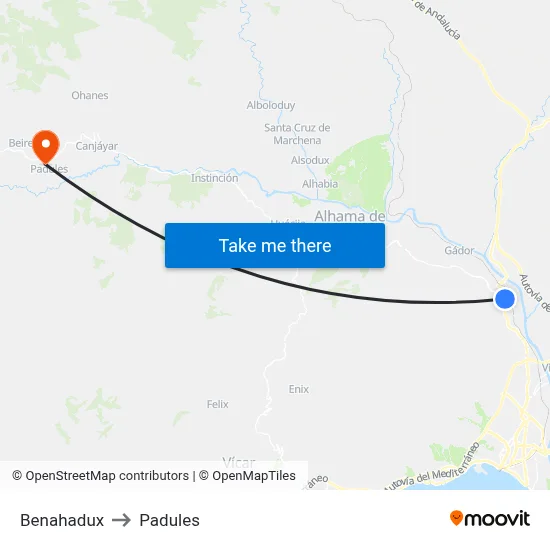 Benahadux to Padules map
