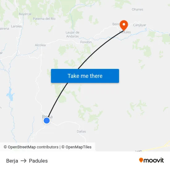 Berja to Padules map