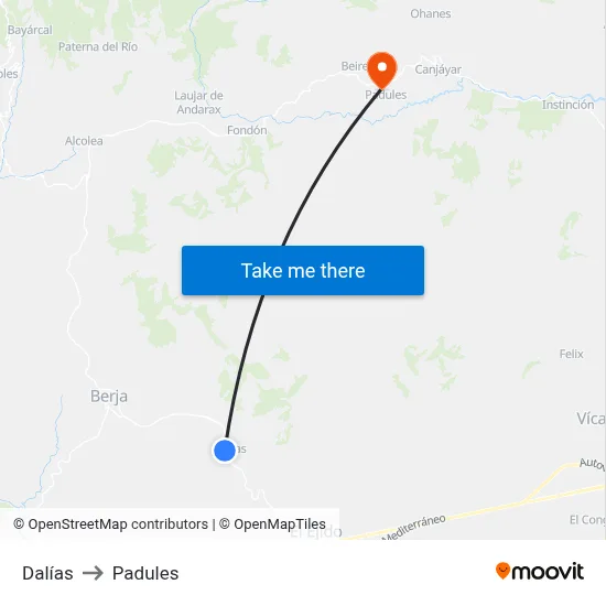 Dalías to Padules map