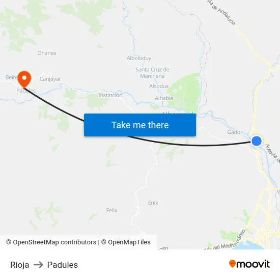 Rioja to Padules map