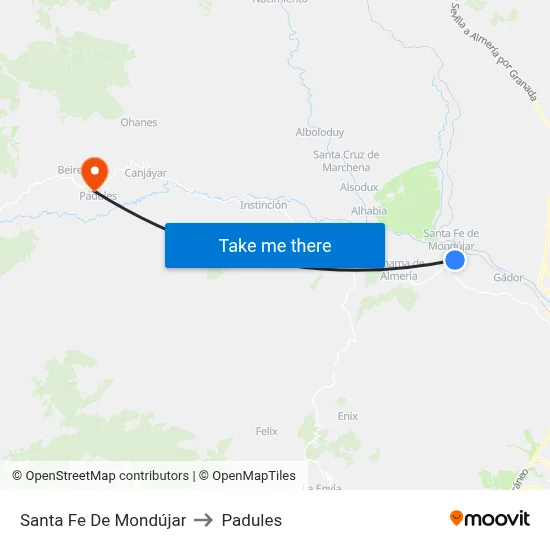 Santa Fe De Mondújar to Padules map