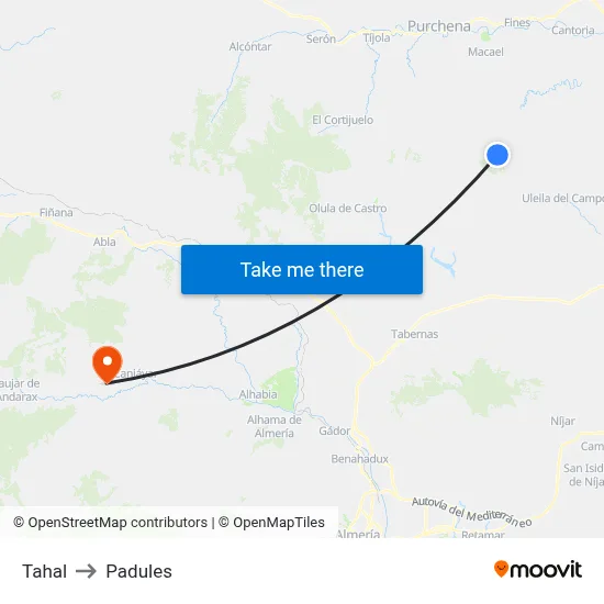 Tahal to Padules map
