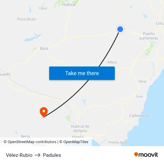 Vélez-Rubio to Padules map