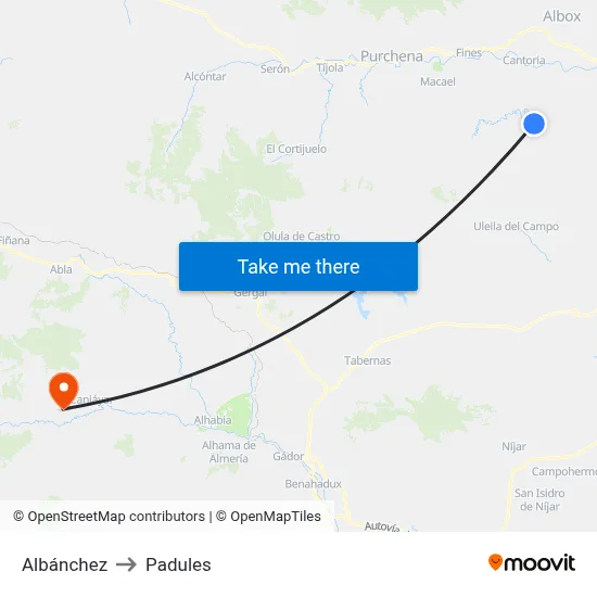 Albánchez to Padules map