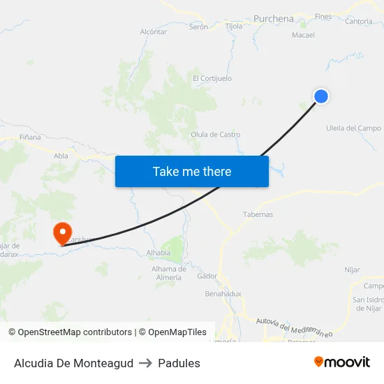 Alcudia De Monteagud to Padules map