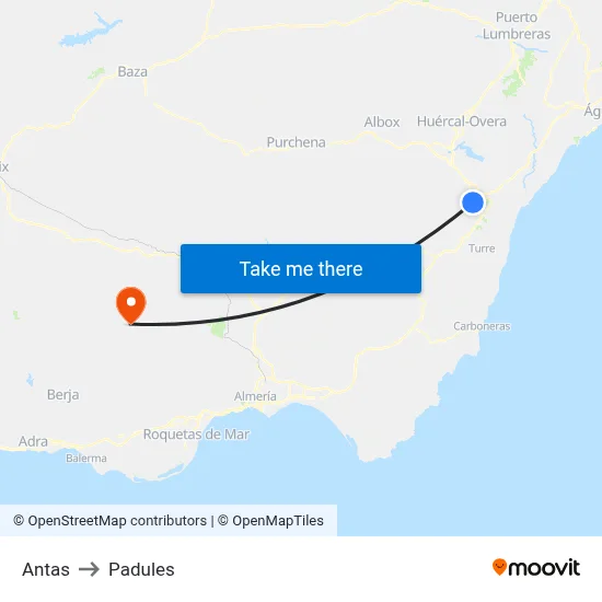 Antas to Padules map
