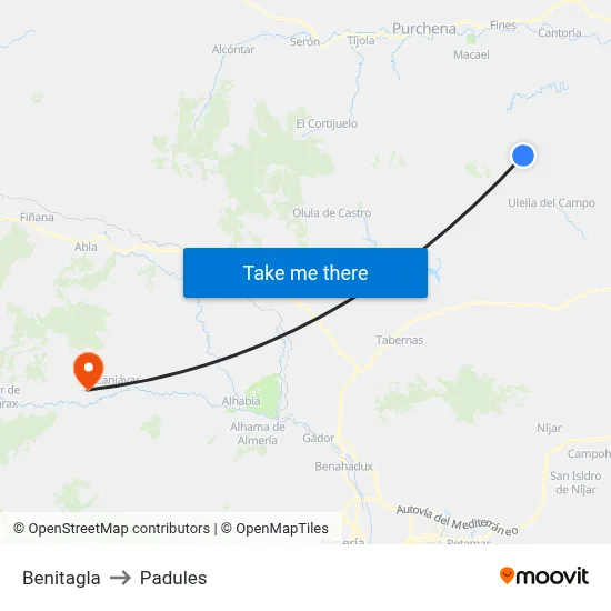 Benitagla to Padules map