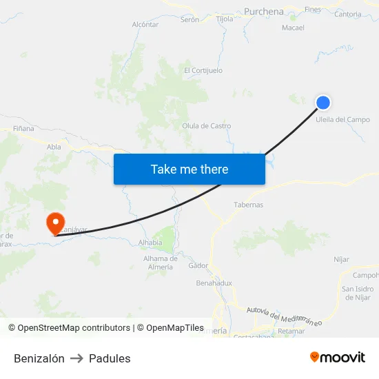 Benizalón to Padules map
