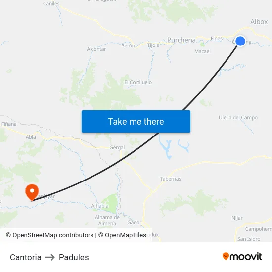 Cantoria to Padules map