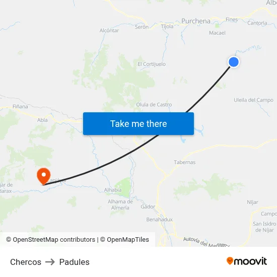 Chercos to Padules map