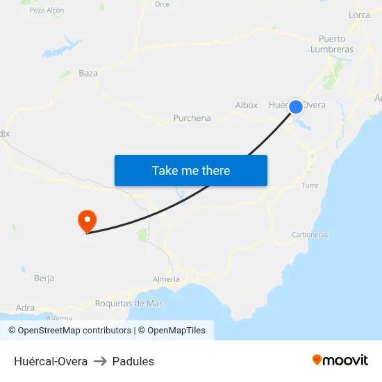 Huércal-Overa to Padules map