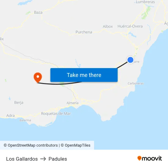 Los Gallardos to Padules map
