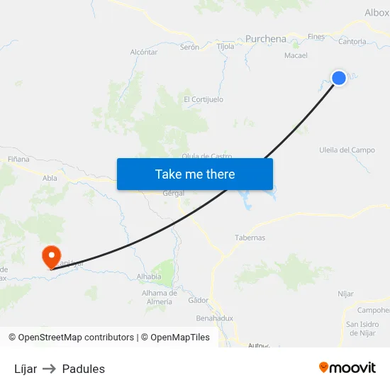 Líjar to Padules map