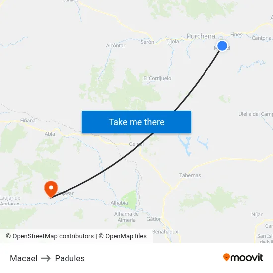 Macael to Padules map
