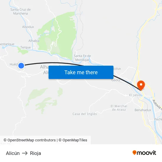 Alicún to Rioja map