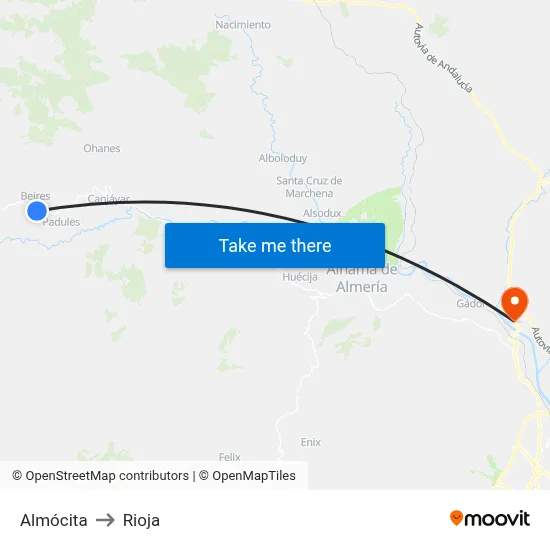 Almócita to Rioja map