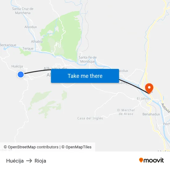 Huécija to Rioja map