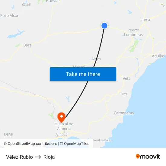 Vélez-Rubio to Rioja map