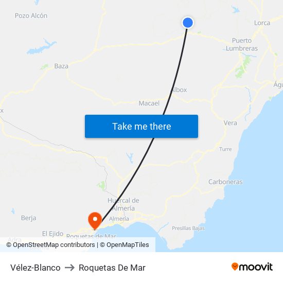 Vélez-Blanco to Roquetas De Mar map