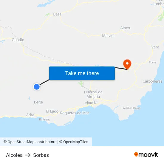 Alcolea to Sorbas map